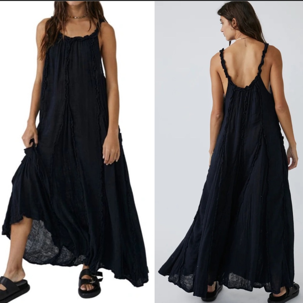 New Free people Mckinley Maxi black Dress XS Women Ruffle Flared Gauze